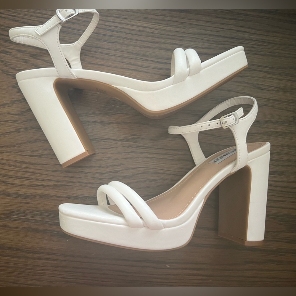 Steve Madden White Block Heel Sandals